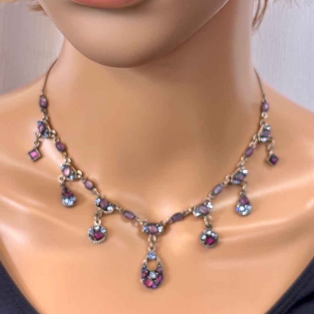 Vintage-Inspired Purple & Blue Necklace and Earring  Set